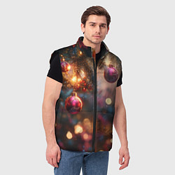 Мужской жилет Фиолетовые новогодние шары, цвет: 3D-черный — фото 2