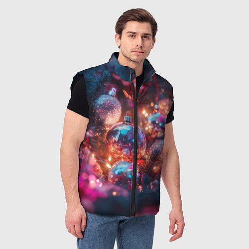 Мужской жилет Новогодние шары и фиолетовые блески / 3D-Черный – фото 3