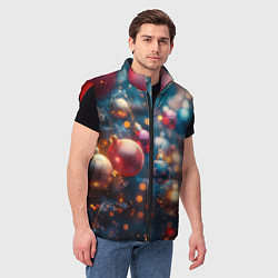 Мужской жилет Красные и синие шары на фоне елки, цвет: 3D-красный — фото 2