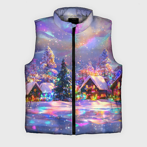 Мужской жилет Дух рождества - зимние домики / 3D-Светло-серый – фото 1