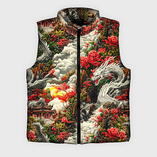 Мужской жилет Дракон в небесном храме - нейросеть / 3D-Светло-серый – фото 1