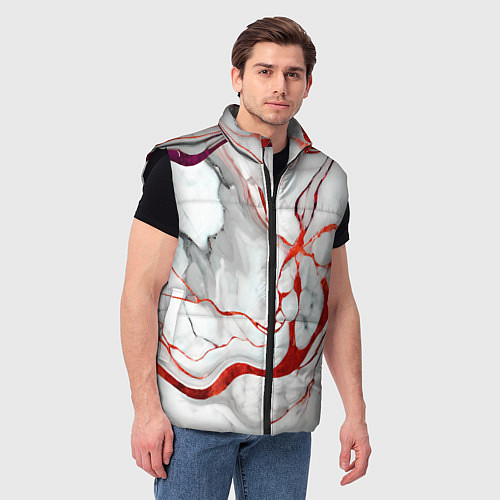 Мужской жилет Красно-белый мрамор / 3D-Черный – фото 3