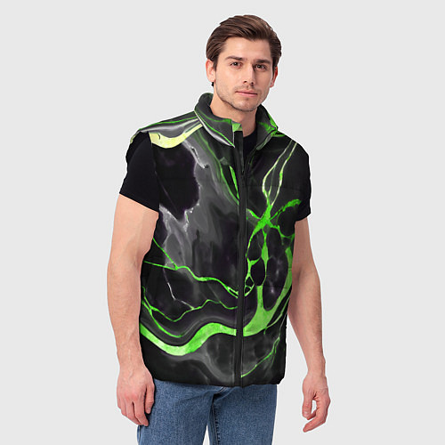 Мужской жилет Зелёно-чёрный мрамор / 3D-Черный – фото 3