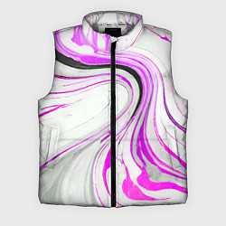 Мужской жилет Волнистые чёрно-фиолетовые линии на белом фоне, цвет: 3D-светло-серый