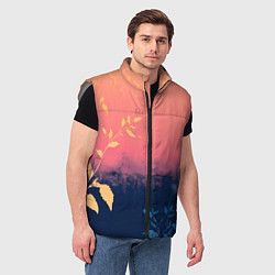 Мужской жилет Листья на сине-розовом фоне - нейросеть, цвет: 3D-светло-серый — фото 2