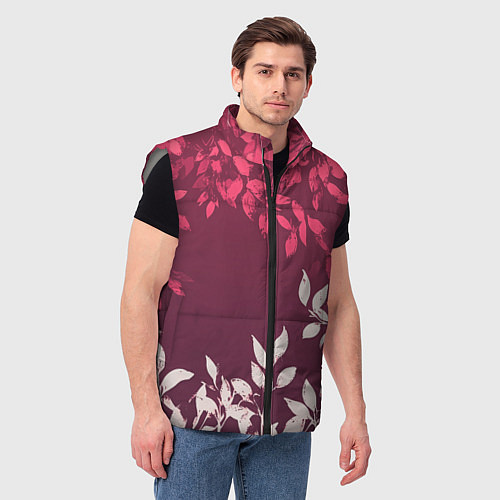 Мужской жилет Листья на бордовом фоне - нейросеть / 3D-Светло-серый – фото 3