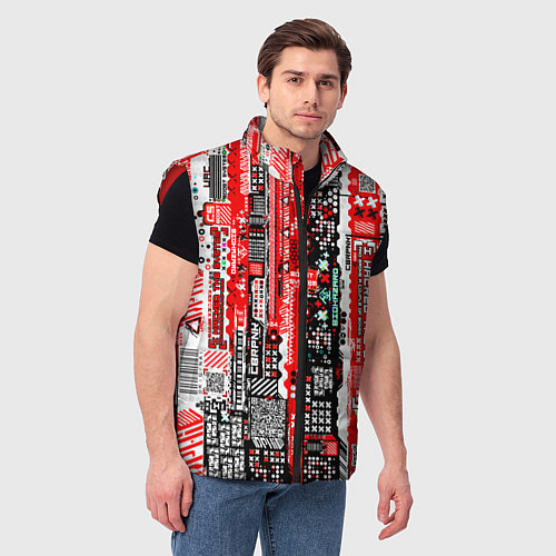 Мужской жилет Киберпанк паттерн красный / 3D-Красный – фото 3