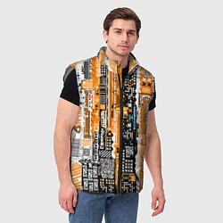 Мужской жилет Киберпанк паттерн жёлтый, цвет: 3D-светло-серый — фото 2