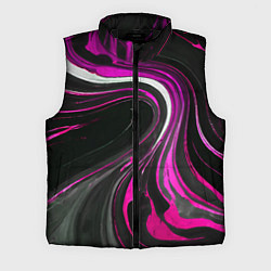 Мужской жилет Волнистые бело-розовые линии на чёрном фоне, цвет: 3D-черный