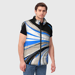 Мужской жилет Волнистые бело-синие линии на чёрном фоне, цвет: 3D-светло-серый — фото 2
