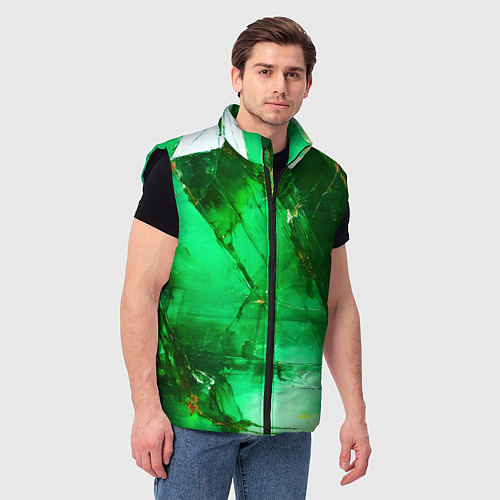 Мужской жилет Зелёное треснувшее стекло / 3D-Черный – фото 3