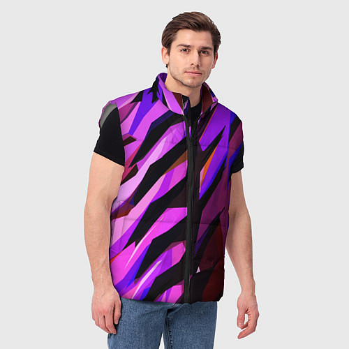 Мужской жилет Фиолетово -чёрная абстракция / 3D-Светло-серый – фото 3