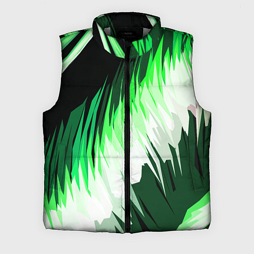Мужской жилет Зелёно-белая абстракция на чёрном фоне / 3D-Светло-серый – фото 1