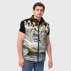 Мужской жилет Белые лебеди на пруду, цвет: 3D-черный — фото 2