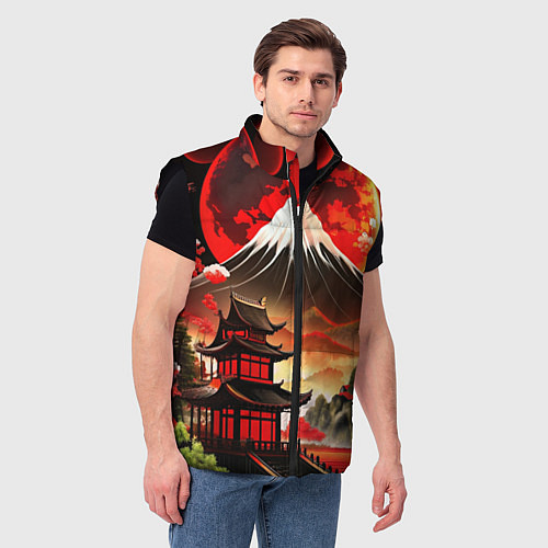 Мужской жилет Коллаж Японской природы / 3D-Черный – фото 3