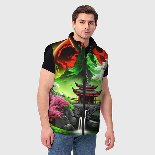 Мужской жилет Водопад японии и природа / 3D-Черный – фото 3