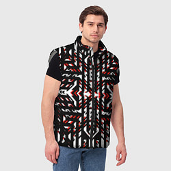 Мужской жилет Чёрно-красные диагональные полосы на белом фоне, цвет: 3D-светло-серый — фото 2