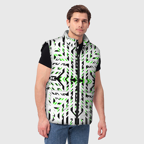 Мужской жилет Чёрно-зелёный диагональные полосы на белом фоне / 3D-Черный – фото 3