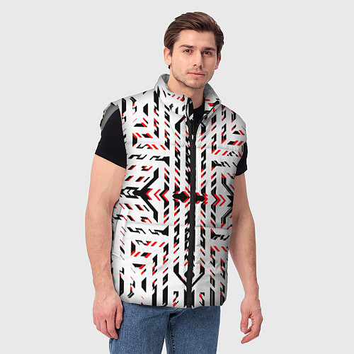 Мужской жилет Чёрно-красные диагональные полосы на белом фоне / 3D-Светло-серый – фото 3