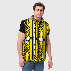 Мужской жилет Чёрно-жёлтые техно полосы на белом фоне, цвет: 3D-черный — фото 2