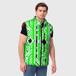 Мужской жилет Бело-зелёные техно полосы на чёрном фоне, цвет: 3D-красный — фото 2