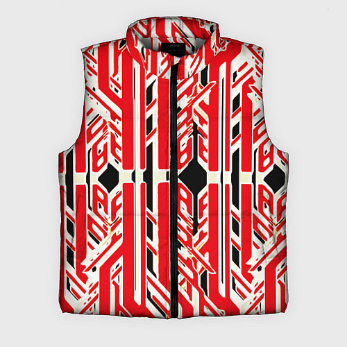 Мужской жилет Бело-красные техно полосы на чёрном фоне / 3D-Светло-серый – фото 1