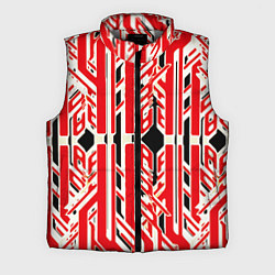 Мужской жилет Бело-красные техно полосы на чёрном фоне, цвет: 3D-светло-серый