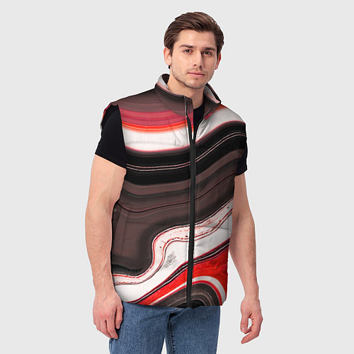 Мужской жилет Волнистые горизонтальные чёрно-красные полосы на б / 3D-Черный – фото 3