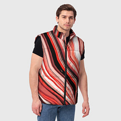 Мужской жилет Волнистые вертикальные чёрно-красные полосы, цвет: 3D-черный — фото 2