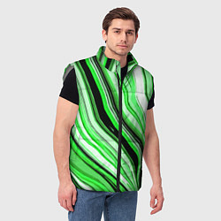 Мужской жилет Волнистые вертикальные чёрно-зелёные полосы, цвет: 3D-светло-серый — фото 2