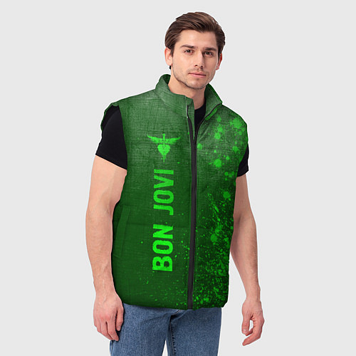 Мужской жилет Bon Jovi - green gradient по-вертикали / 3D-Черный – фото 3