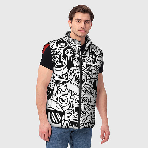 Мужской жилет Black and white doddle monsters / 3D-Красный – фото 3