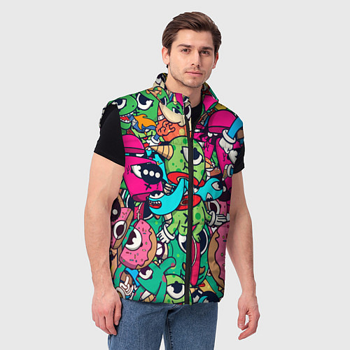 Мужской жилет Color doodle monsters / 3D-Черный – фото 3