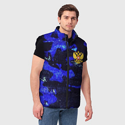 Мужской жилет Синий потертый камуфляж и герб РФ, цвет: 3D-черный — фото 2