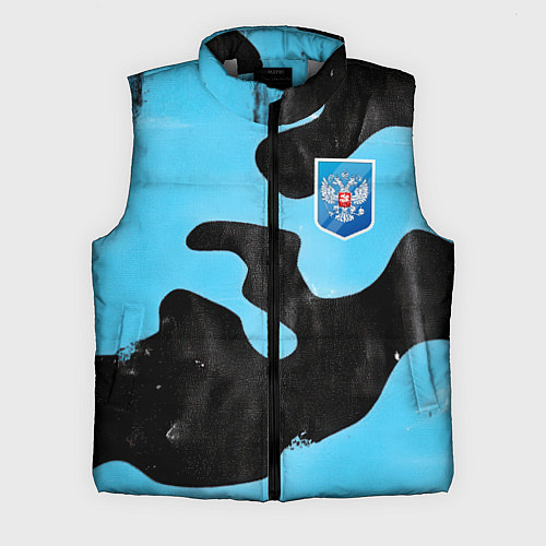Мужской жилет Черно-зеленый камуфляж и герб РФ / 3D-Светло-серый – фото 1