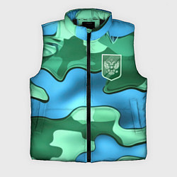 Мужской жилет Зелено-голубой камуфляж и герб РФ, цвет: 3D-черный