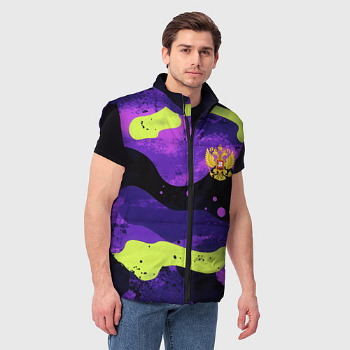 Мужской жилет Черно-фиолетовый камуфляж и золотой герб РФ / 3D-Черный – фото 3