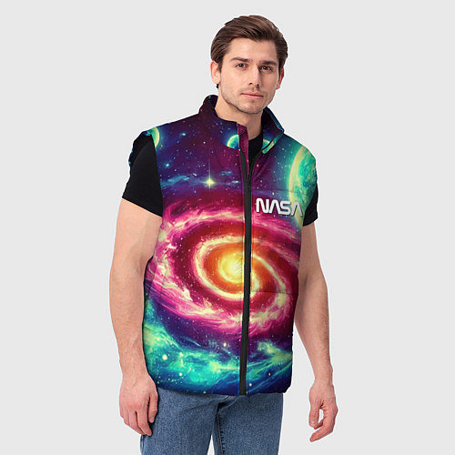 Мужской жилет Spiral galaxy - neon glow / 3D-Черный – фото 3