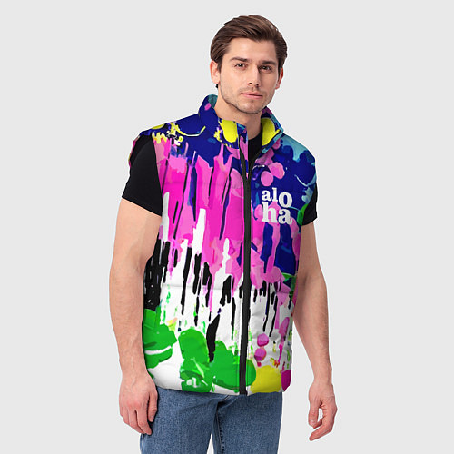 Мужской жилет Colorful abstraction - aloha / 3D-Черный – фото 3