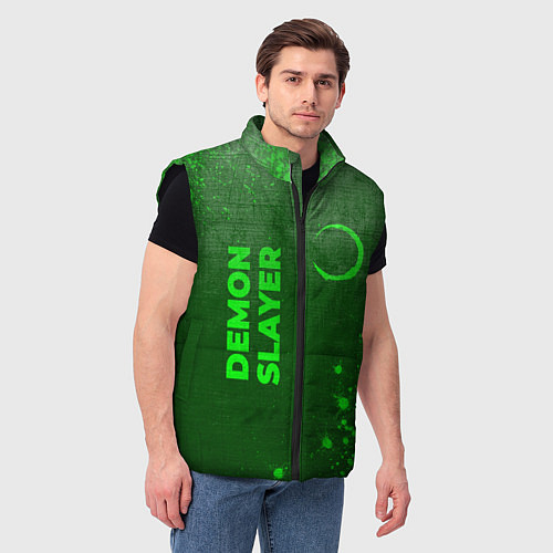 Мужской жилет Demon Slayer - green gradient вертикально / 3D-Черный – фото 3