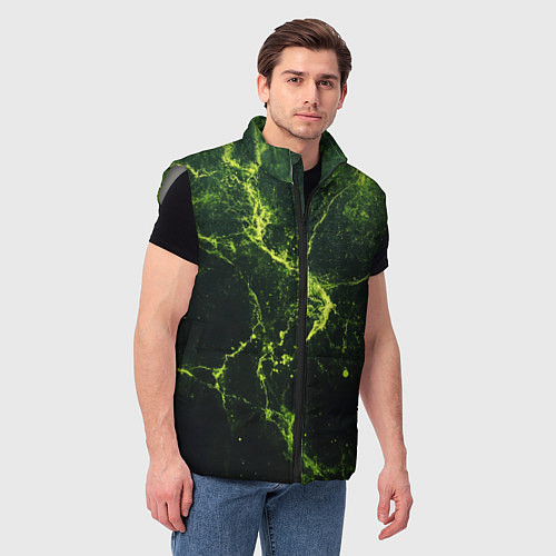 Мужской жилет Зеленые волокна - текстура / 3D-Светло-серый – фото 3