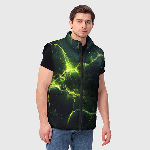 Мужской жилет Разбитая плита с зеленым светом / 3D-Черный – фото 3