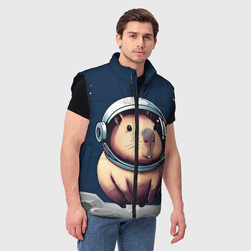 Мужской жилет Капибара космонавт в космосе / 3D-Черный – фото 3