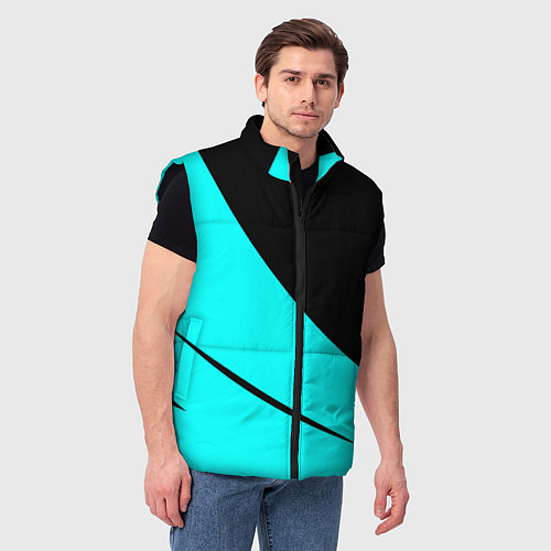 Мужской жилет Чёрный и неоновый голубой двуцветный с полосой / 3D-Черный – фото 3