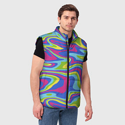 Мужской жилет Разноцветная абстракция волны, цвет: 3D-черный — фото 2