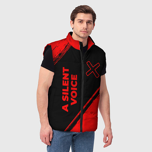 Мужской жилет A Silent Voice - red gradient вертикально / 3D-Черный – фото 3