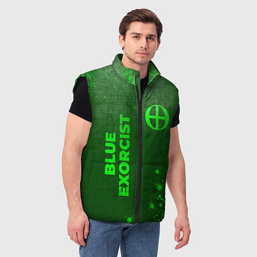 Мужской жилет Blue Exorcist - green gradient вертикально / 3D-Черный – фото 3