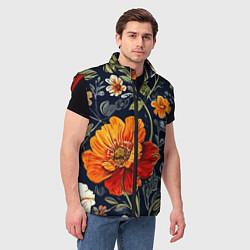 Мужской жилет Маки и пионы старинный паттерн, цвет: 3D-красный — фото 2