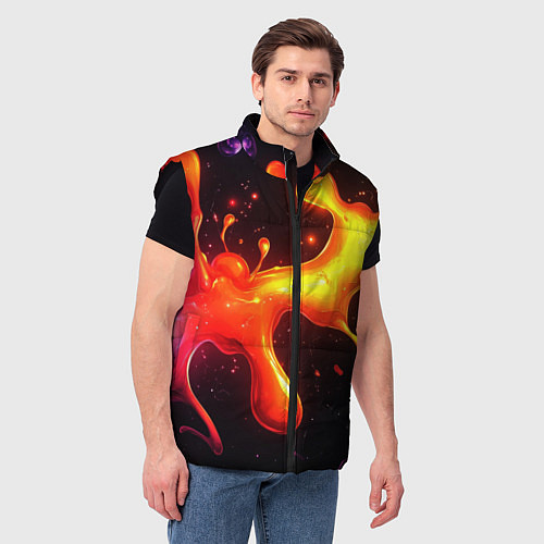 Мужской жилет Радужные кляксы на черном фоне / 3D-Черный – фото 3