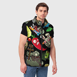 Мужской жилет Растения против зомби персонажи на черном, цвет: 3D-черный — фото 2